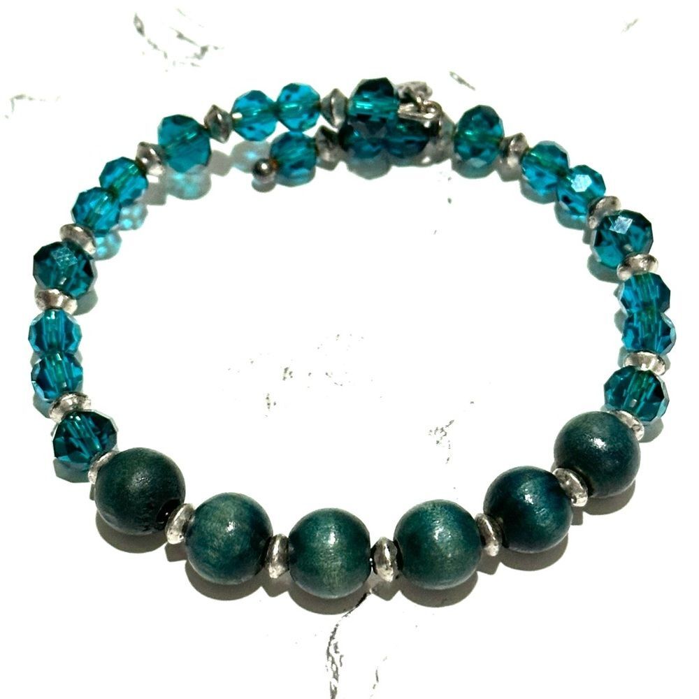 Authentic Alex and Ani Blue Cerulean Enigma Beaded charm bangle